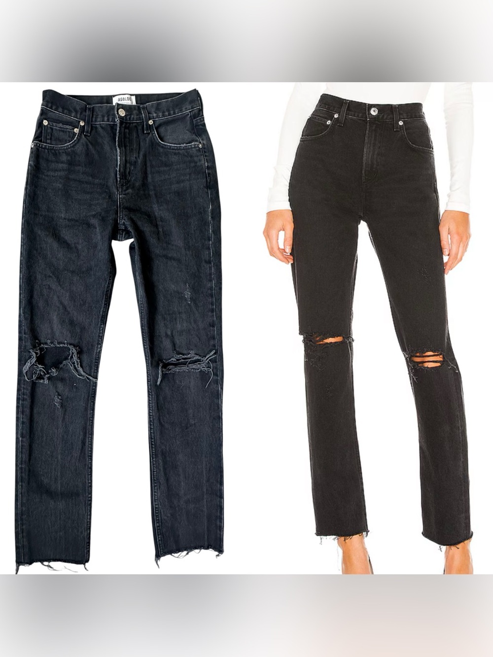 AGOLDE Faded Black 100% Cotton Cherie High Rise Straight Leg Raw Hem Jeans 25